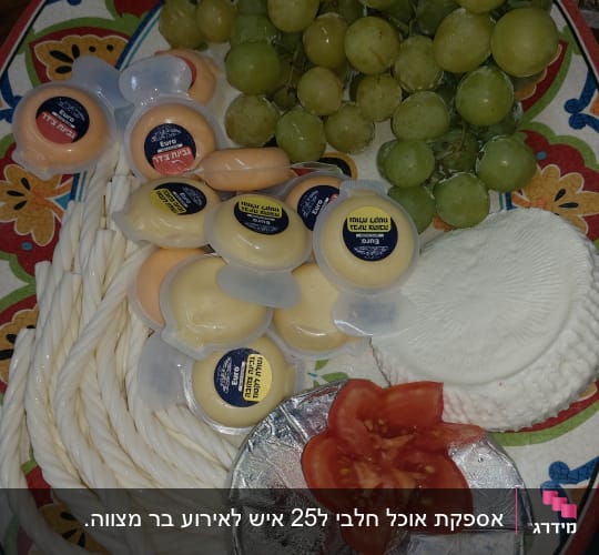 מגש גבינות, עגבניות וענבים לאירוח